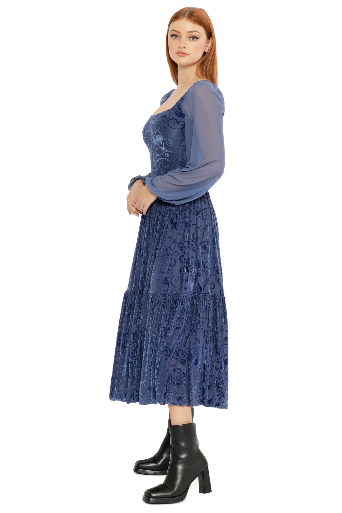 Be With Me Always Slate Burned Velvet Fae Queen Dress - Image 6