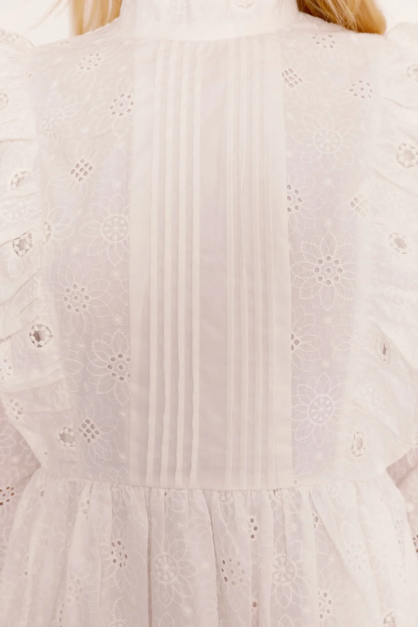 Broderie Anglaise White Long Frill Sleeve Dress - Image 7