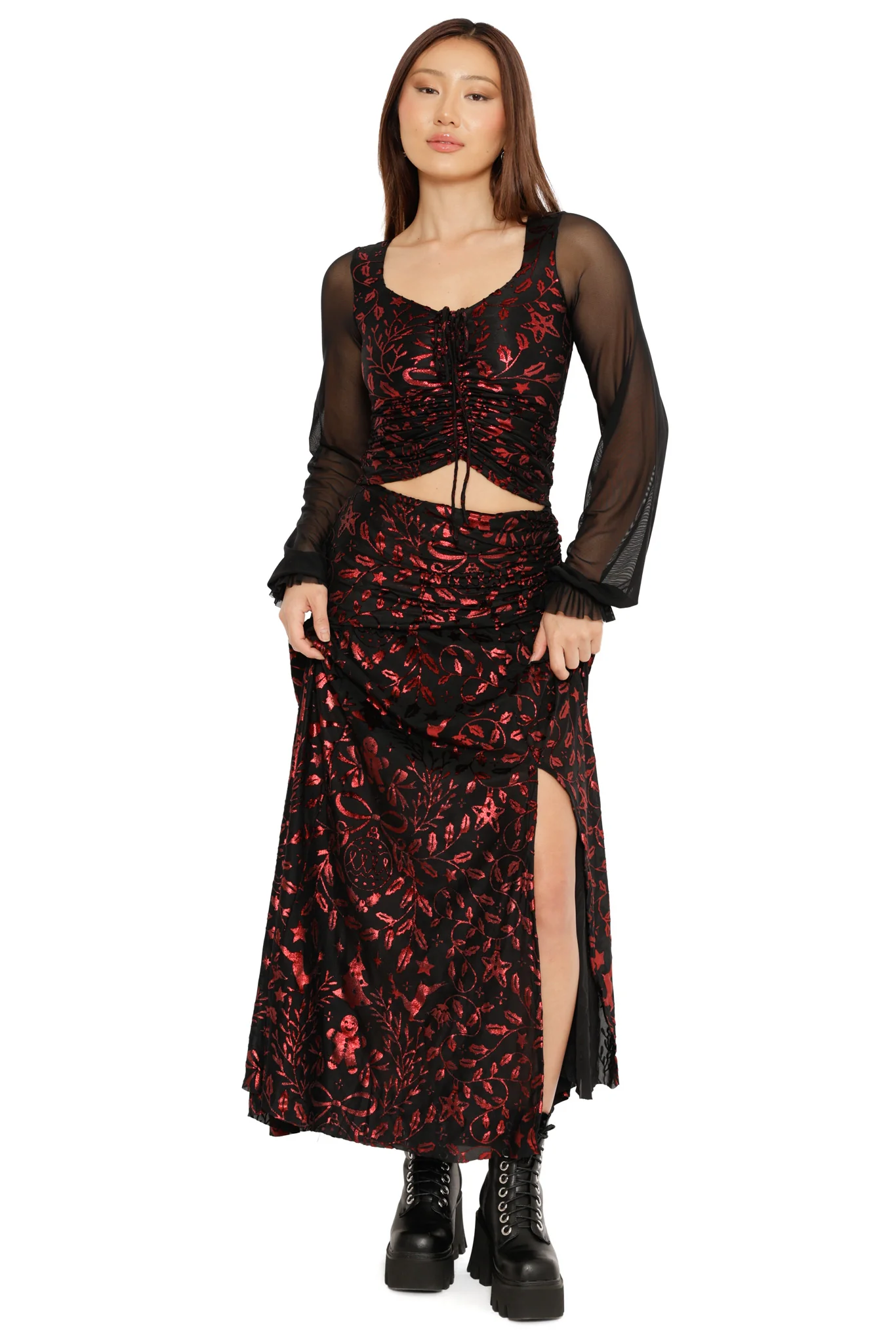 Burned Velvet Crimson Carol Long Sleeve Top - Image 2