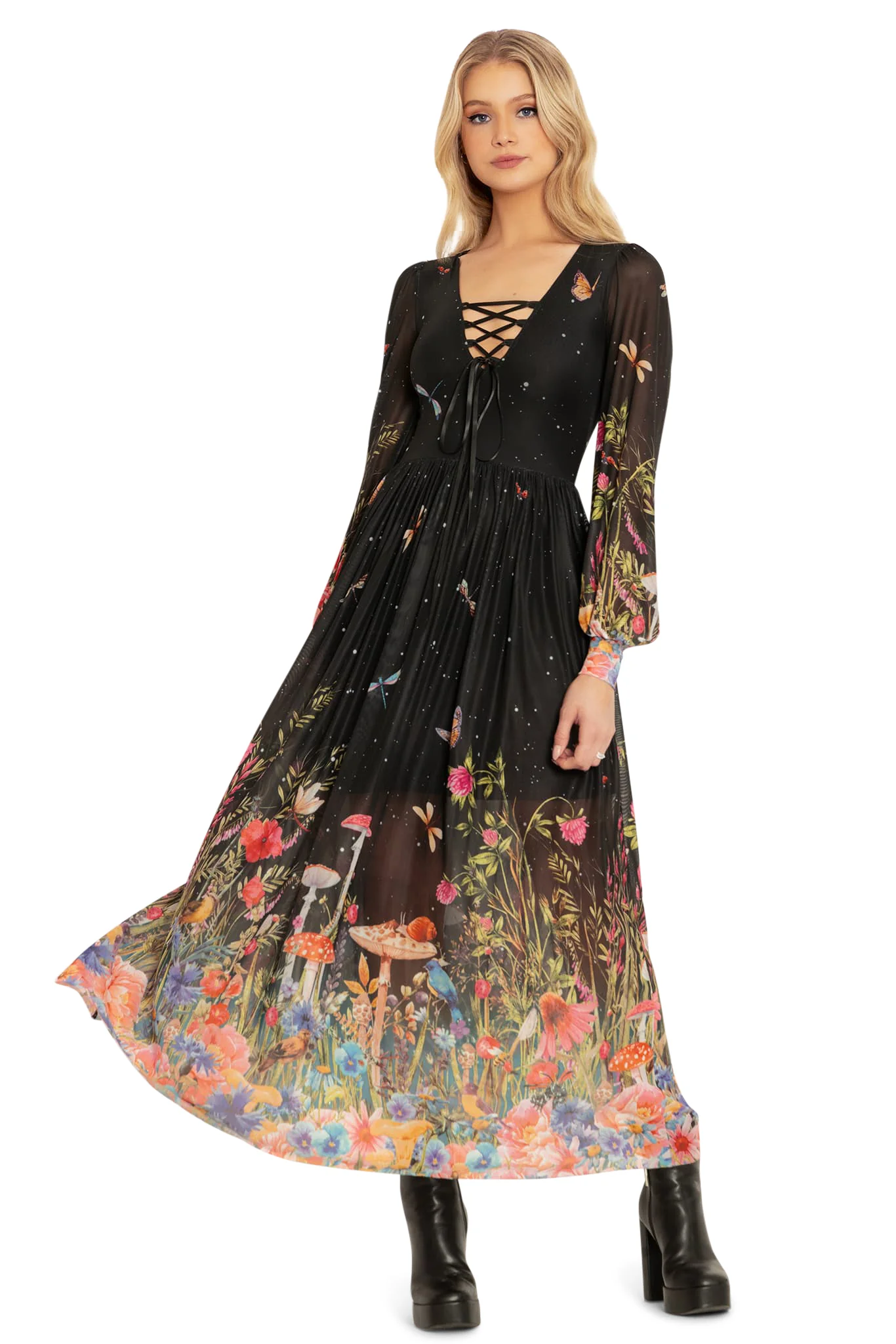 Fairytale Floral Sheer Bishop Maxi Dress - Image 3