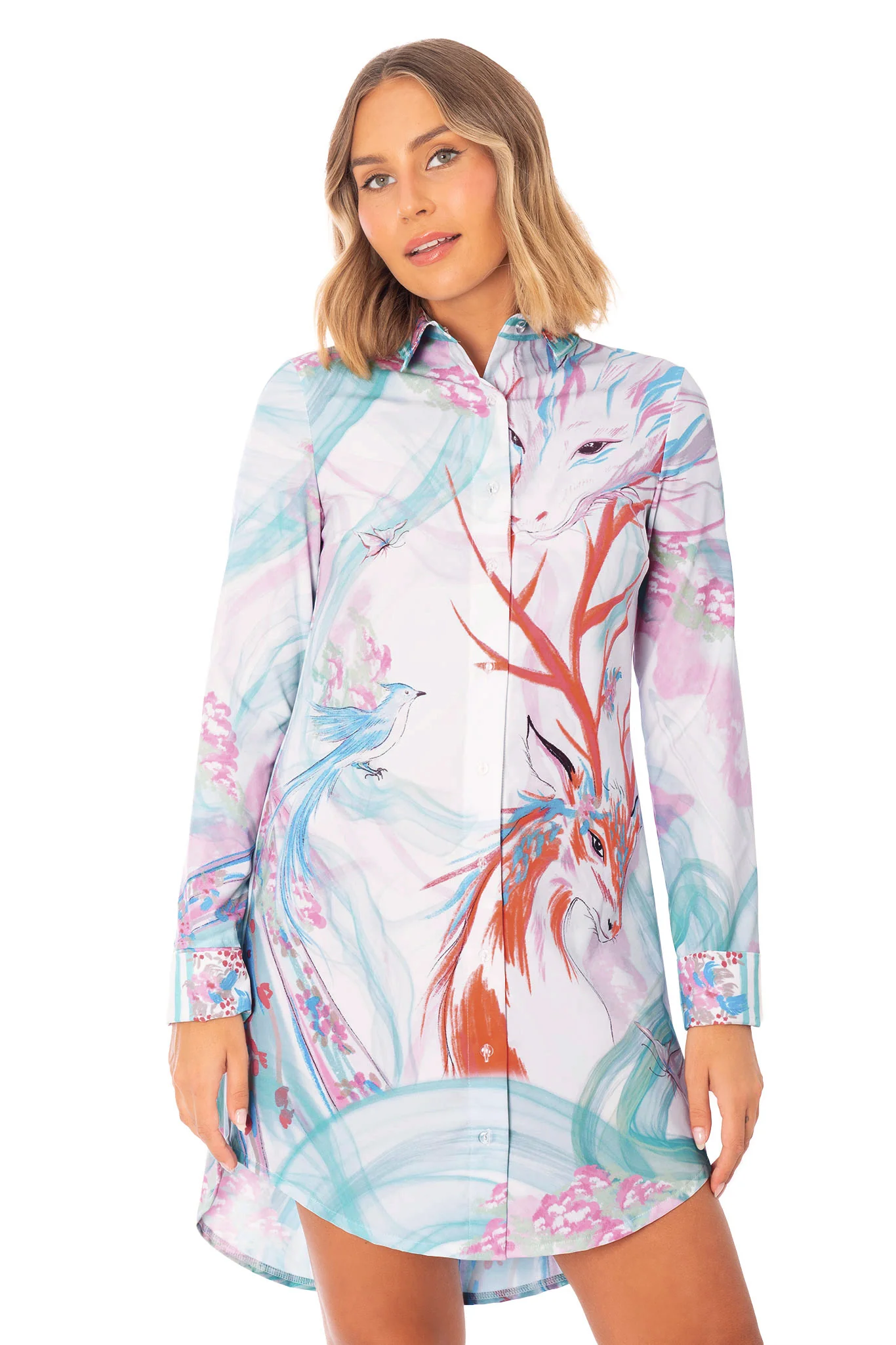 Garden of the Shénshòu Long Sleeve Business Time Shirt Dress - Image 4