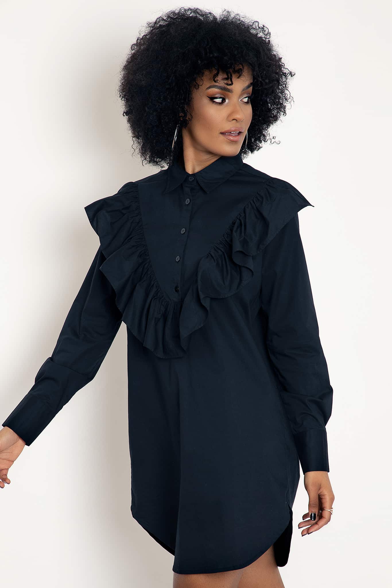 Midnight Frill Long Sleeve Shirt Dress - Image 4