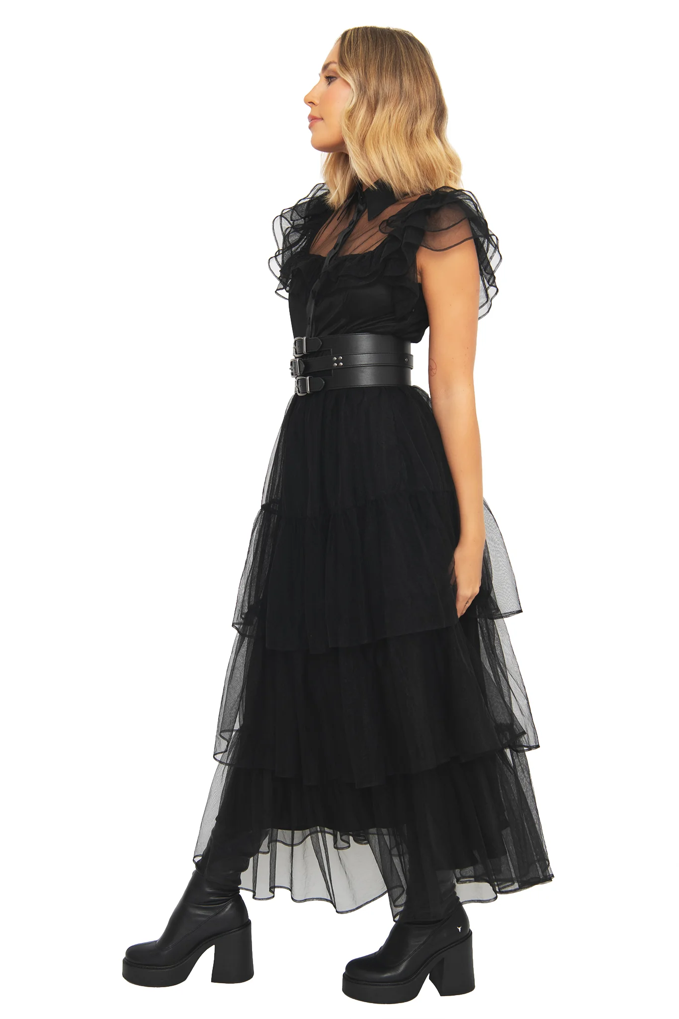 Midnight Mourning Tiered Tulle Maxi Dress - Image 5