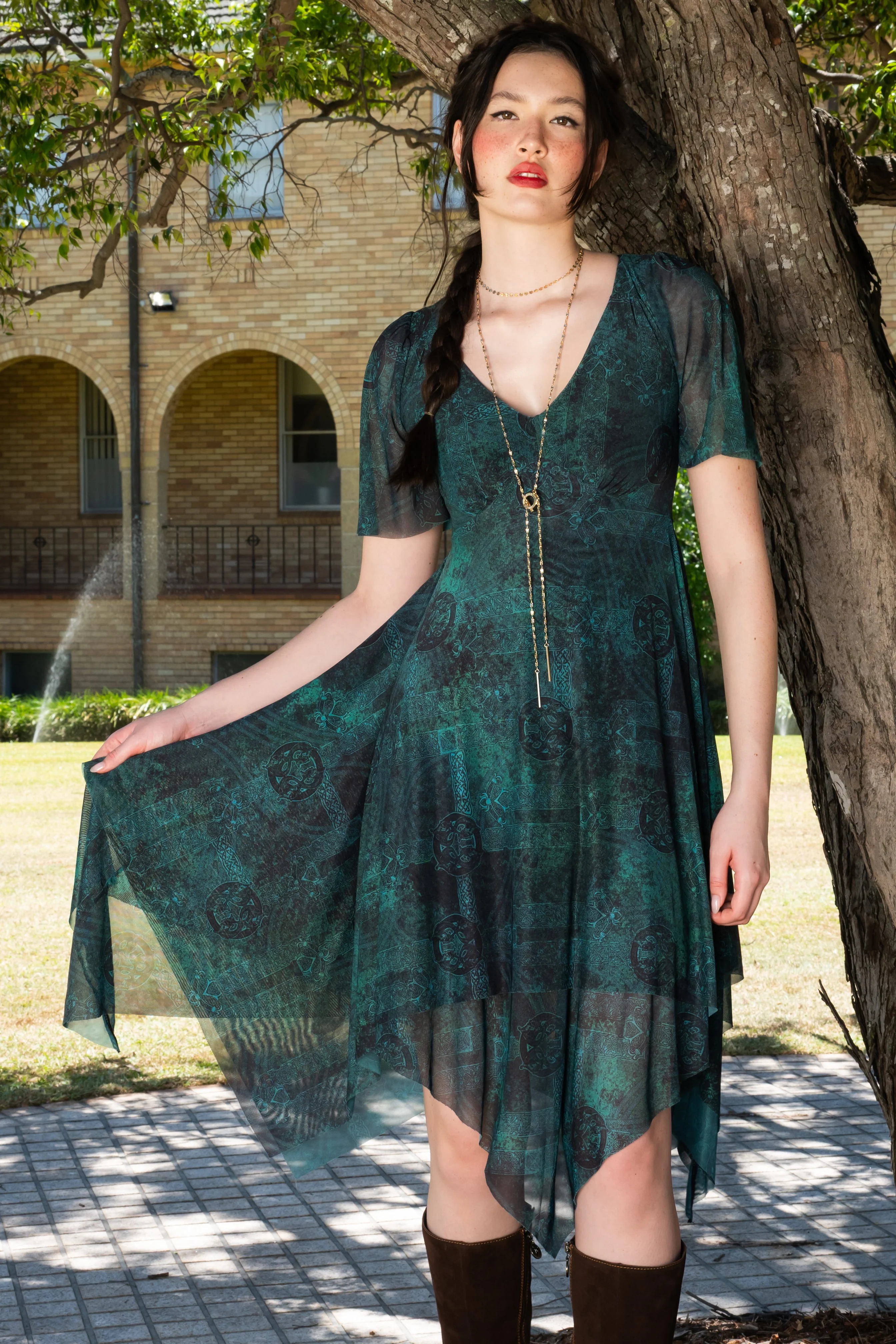 Moss Maiden Handkerchief Short Sleeve Dress - Image 4