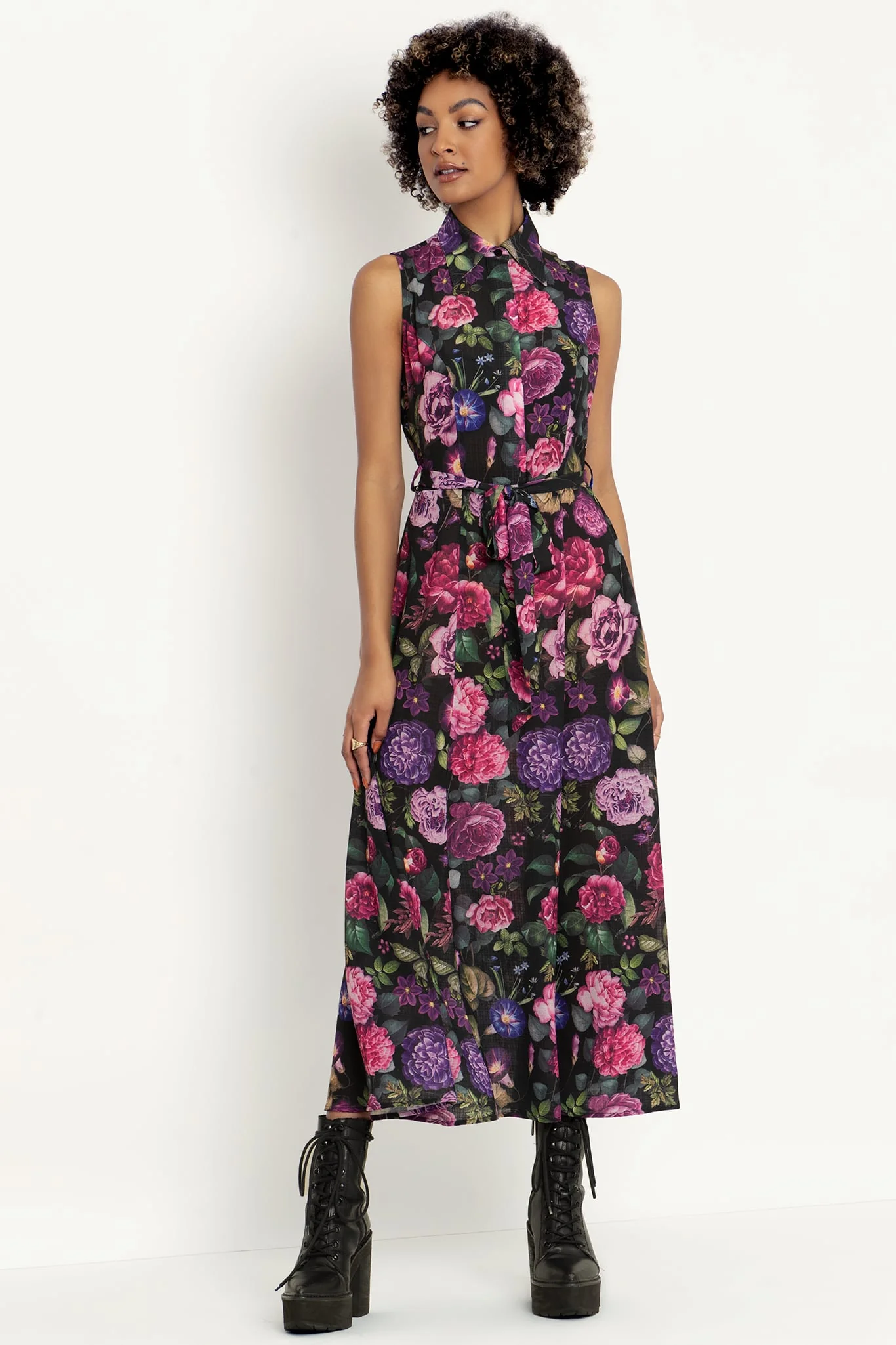 Purple Garden Maxi Shirt Dress - Image 3