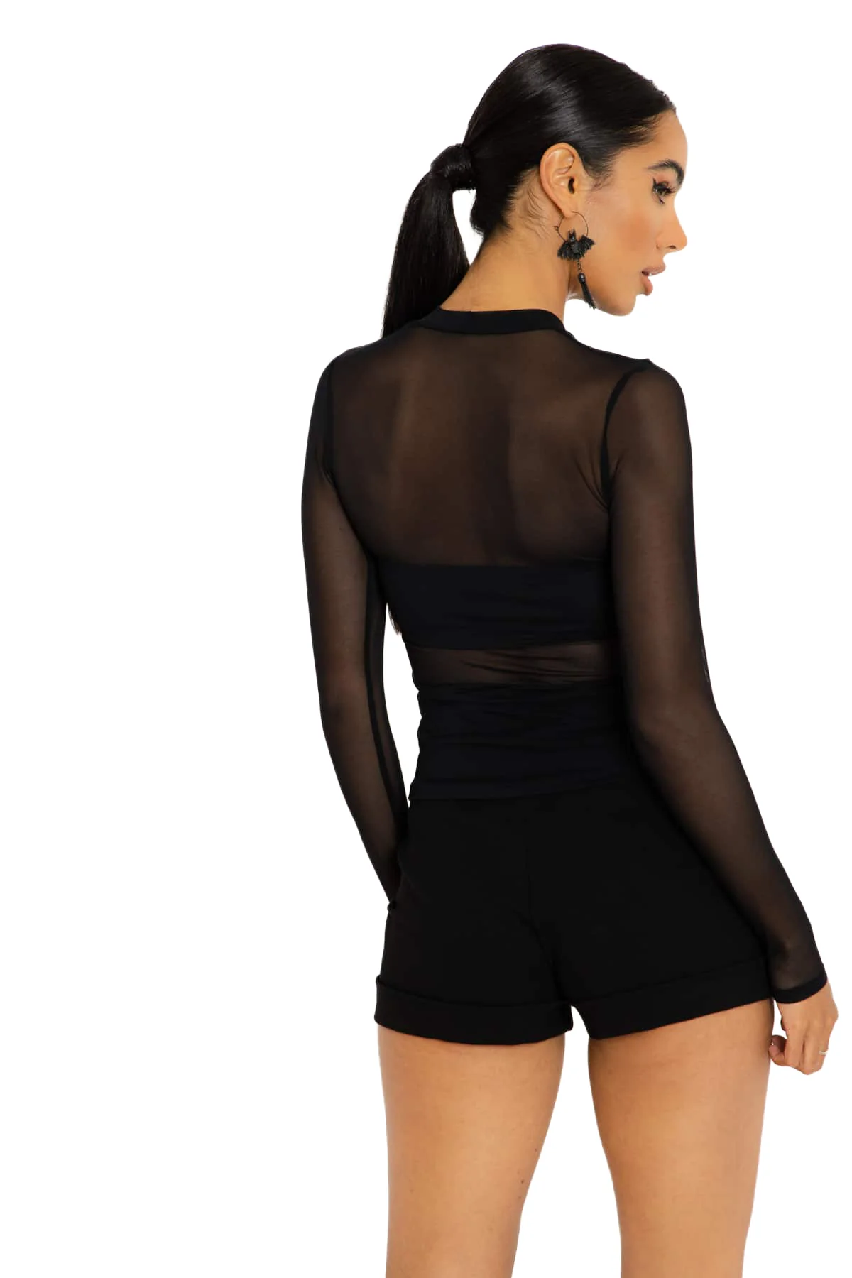 Sheer High Neck Long Sleeve Top - Image 3