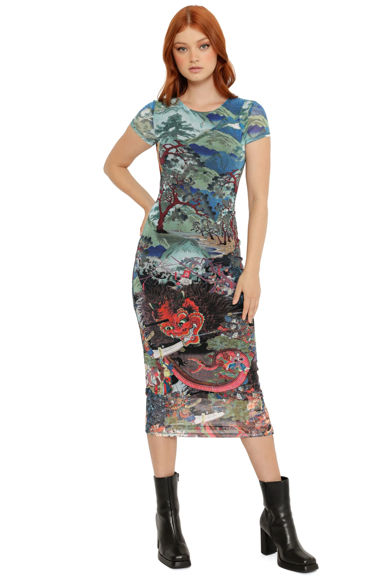 Spirit of Mount Oyama Short Sleeve Bodycon Dress - Image 2