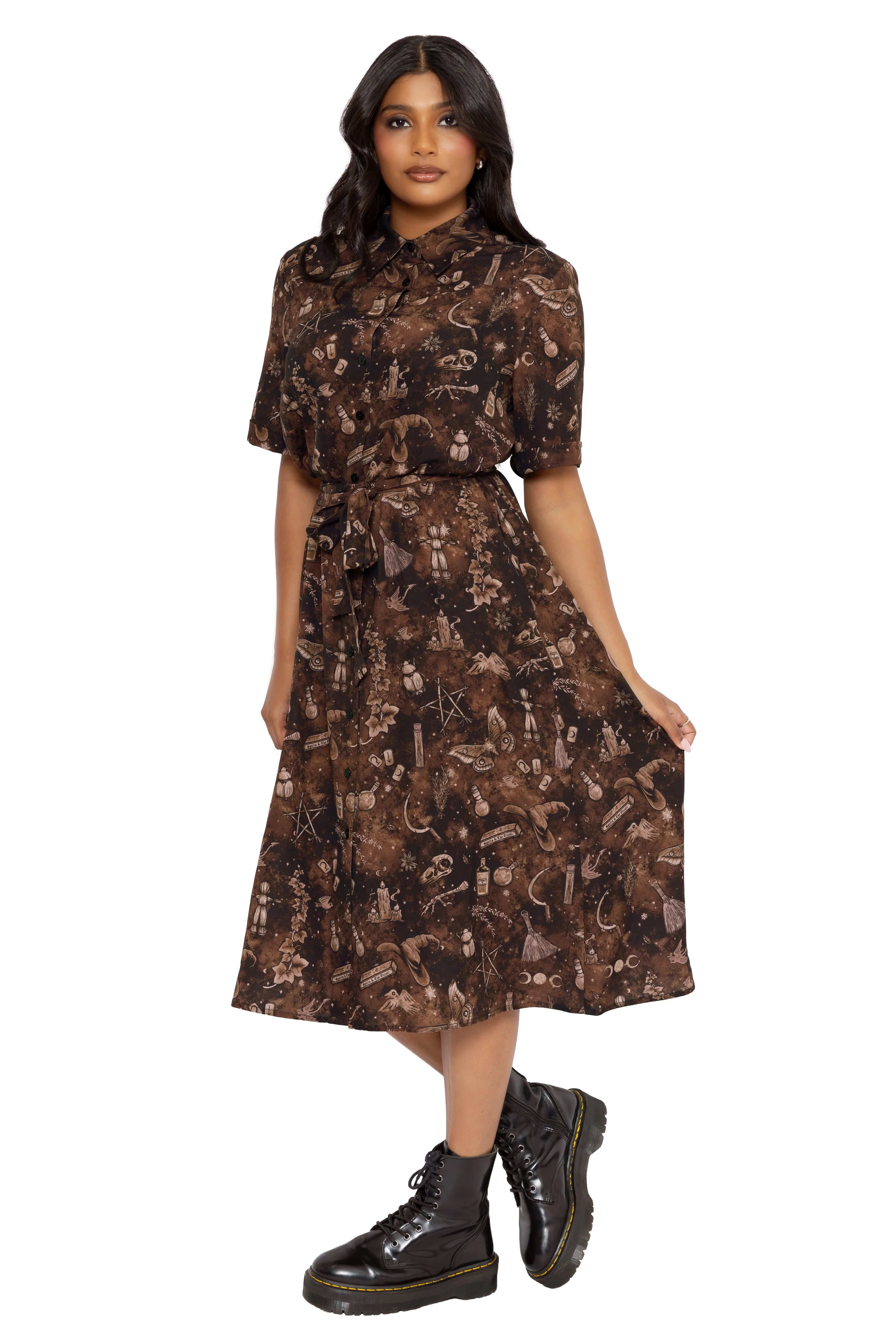Witches Brew Midi Button Through Shirt Dress - Image 4